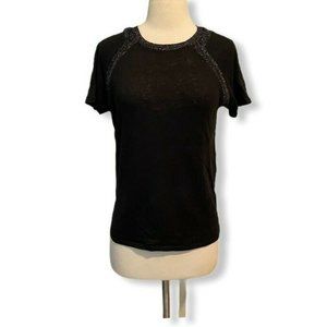 Maje Sparkle Linen Blend Trim Black Top Sh…